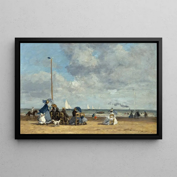 Beach at Trouville - Eugène Boudin — framed artwork on a wall