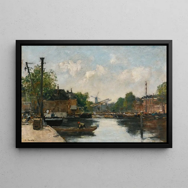 Canal in Rotterdam - Eugène Boudin — framed artwork on a wall