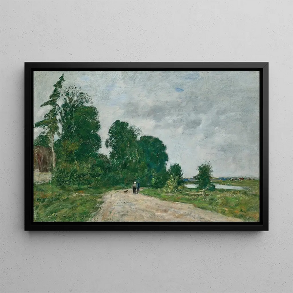 Path animated by the riverbank - Eugène Boudin — framed artwork on a wall