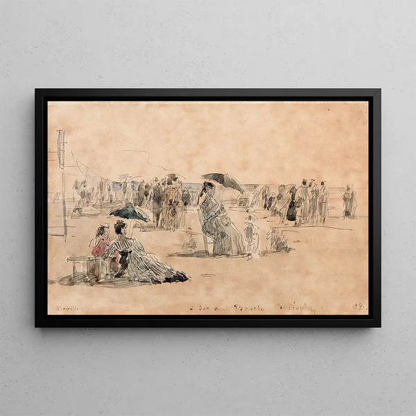 Crinolines sur la Plage de Trouville - Eugène Boudin — framed artwork on a wall