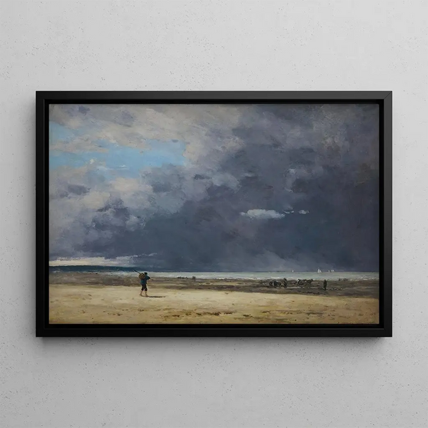 Deauville painting, low tide - Eugène Boudin — framed artwork on a wall