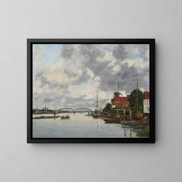 Pont de Dordrecht sur la Meuse - Eugène Boudin — framed artwork on a wall