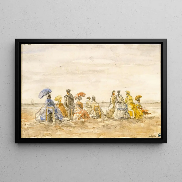 Figures sur la plage de Trouville - Eugène Boudin — framed artwork on a wall