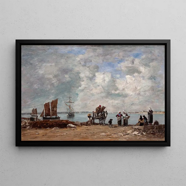 Fisherwomen by the Sea - Eugène Boudin — framed artwork on a wall