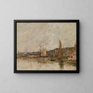 Honfleur painting, the port in the morning - Eugène Boudin — framed artwork on a wall