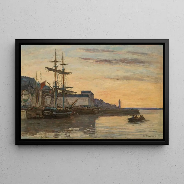Honfleur Sailboats - Eugène Boudin — framed artwork on a wall