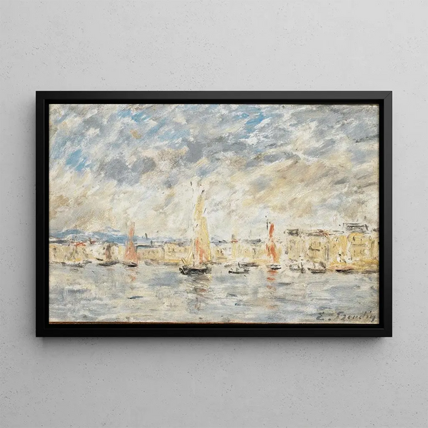 Honfleur, the port - Eugène Boudin — framed artwork on a wall