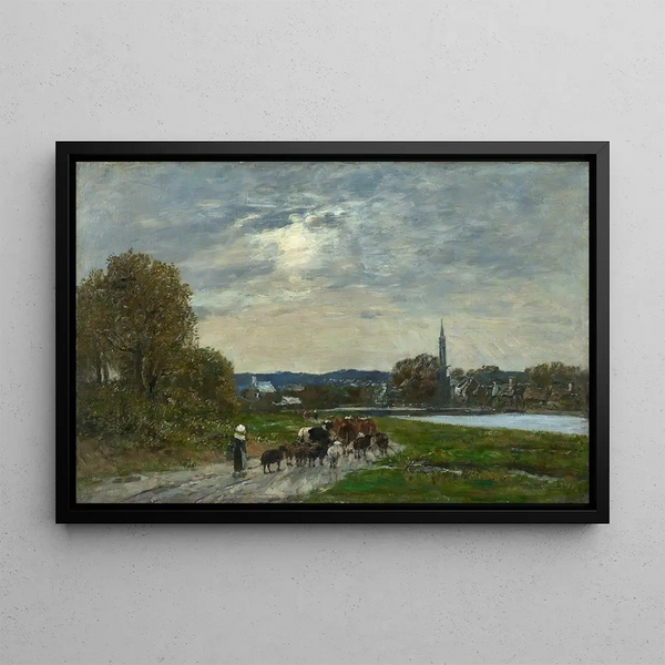 Hôpital-Camfrout Village and Estuary - Eugène Boudin — framed artwork on a wall
