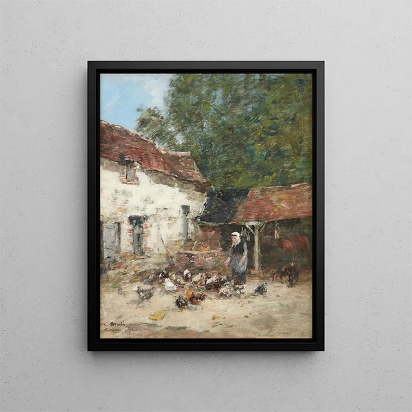 La Provende des Poules - Eugène Boudin — framed artwork on a wall