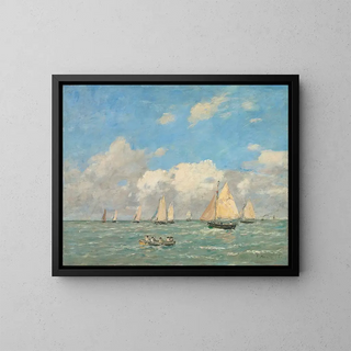 La Sortie des barques à Trouville - Eugène Boudin — framed artwork on a wall