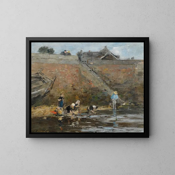 Washers by a Riverbank - Eugène Boudin — framed artwork on a wall