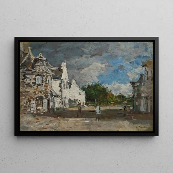Le Faou, a corner of the village - Eugène Boudin — framed artwork on a wall