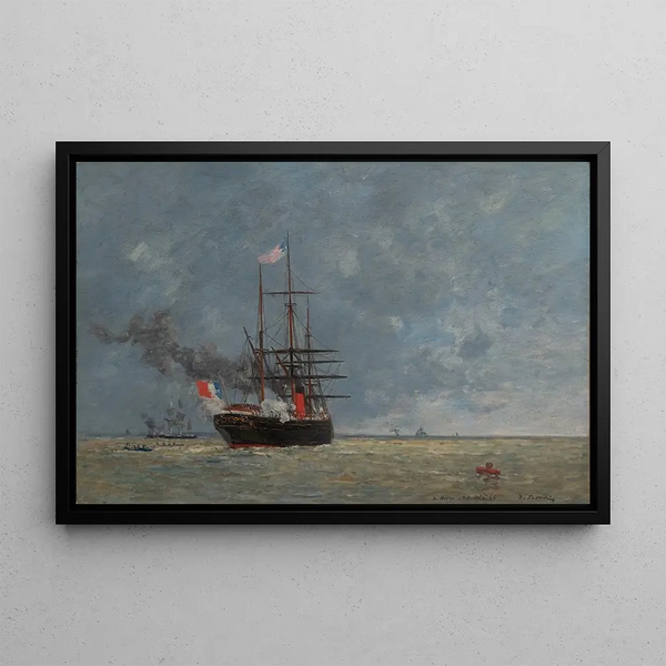 Le Havre, ships at sea - Eugène Boudin — framed artwork on a wall
