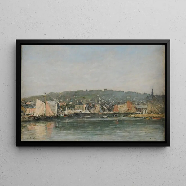 The Port of Trouville in the Morning - Eugène Boudin — framed artwork on a wall