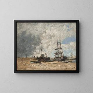 The Trouville Shore, low tide - Eugène Boudin — framed artwork on a wall