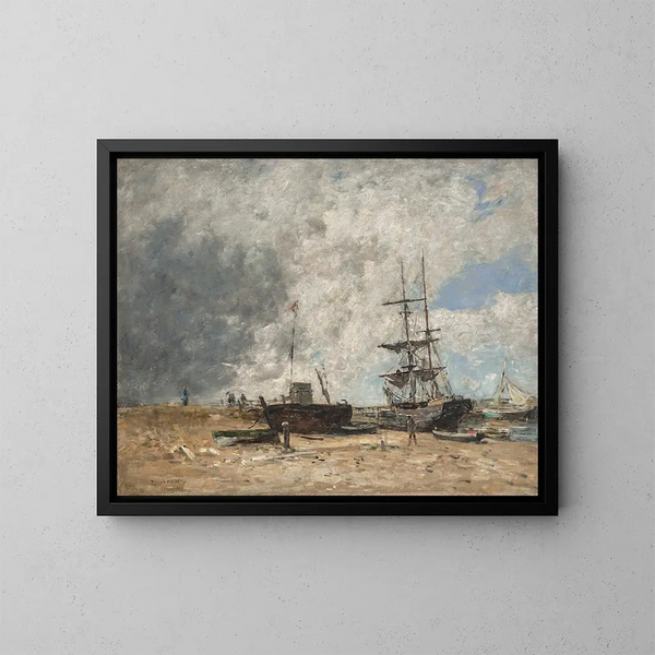 The Trouville Shore, low tide - Eugène Boudin — framed artwork on a wall
