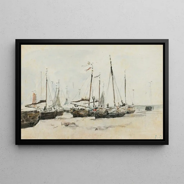 Les Bateaux - Eugène Boudin — framed artwork on a wall