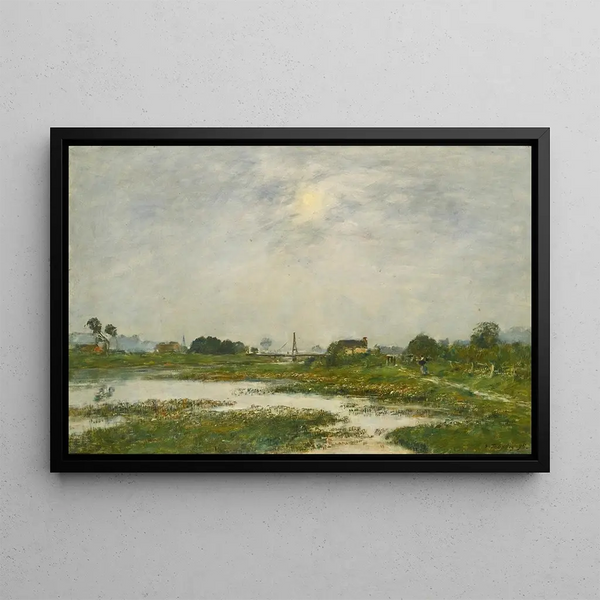 Les bords de la Touques pendant les grandes marées - Eugène Boudin — framed artwork on a wall