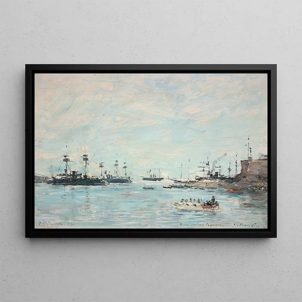 L'escadre devant Villefranche - Eugène Boudin — framed artwork on a wall