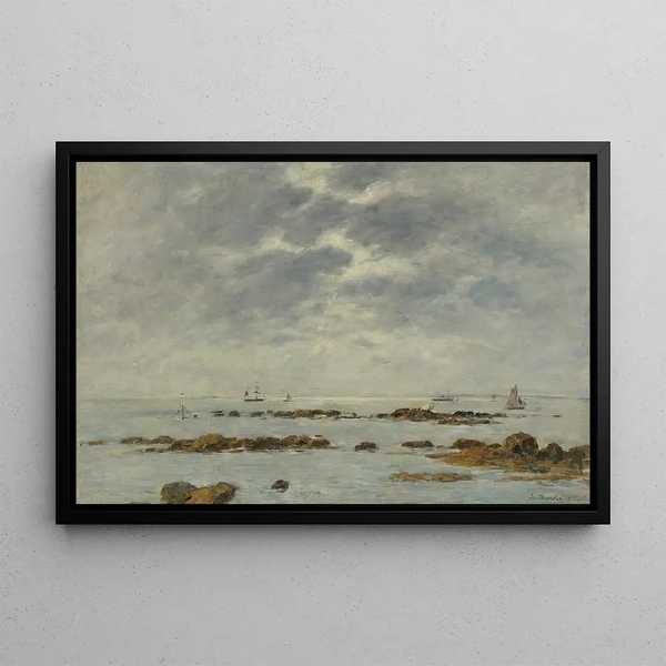 Marine Painting Saint-Vaast-la-Hougue Manche - Eugène Boudin — framed artwork on a wall