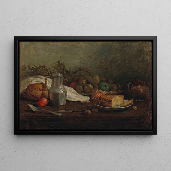 Still life with tin pitcher - Eugène Boudin — framed artwork on a wall