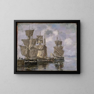 Ships in the port of Honfleur - Eugène Boudin — framed artwork on a wall