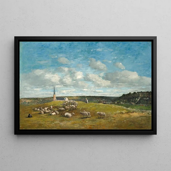 Landscape Painting of the Deauville Surroundings - Eugène Boudin — framed artwork on a wall