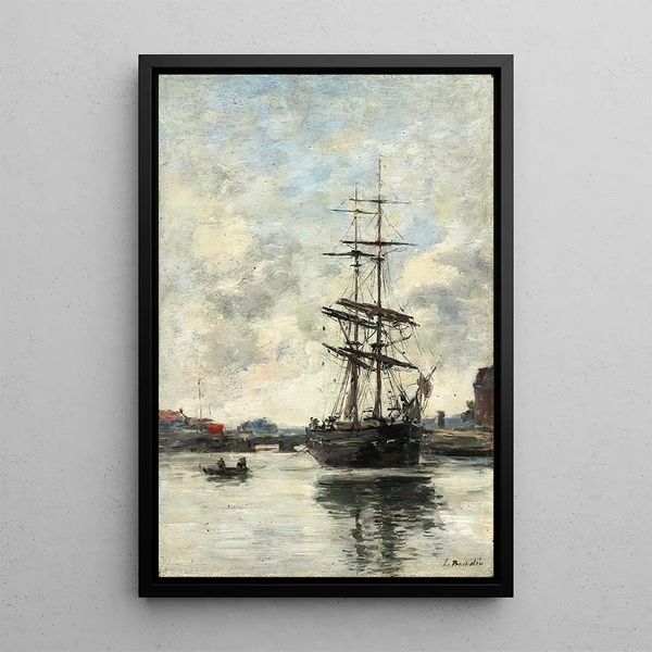 Ship on the Touques - Eugène Boudin — framed artwork on a wall