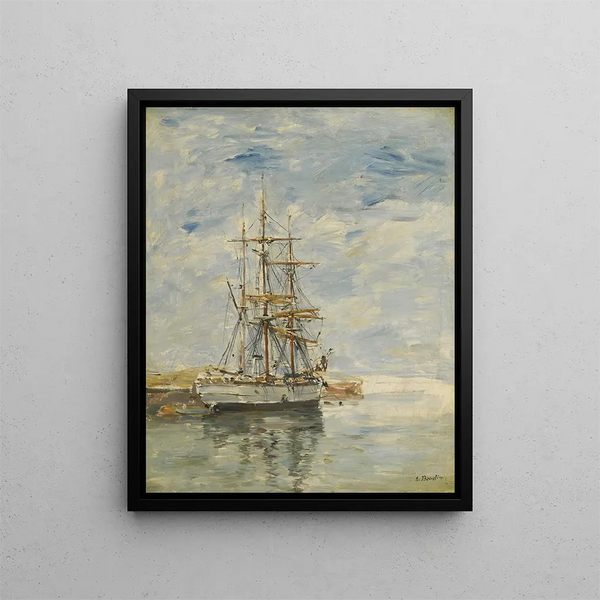 Three-masted ship at anchor - Eugène Boudin — framed artwork on a wall