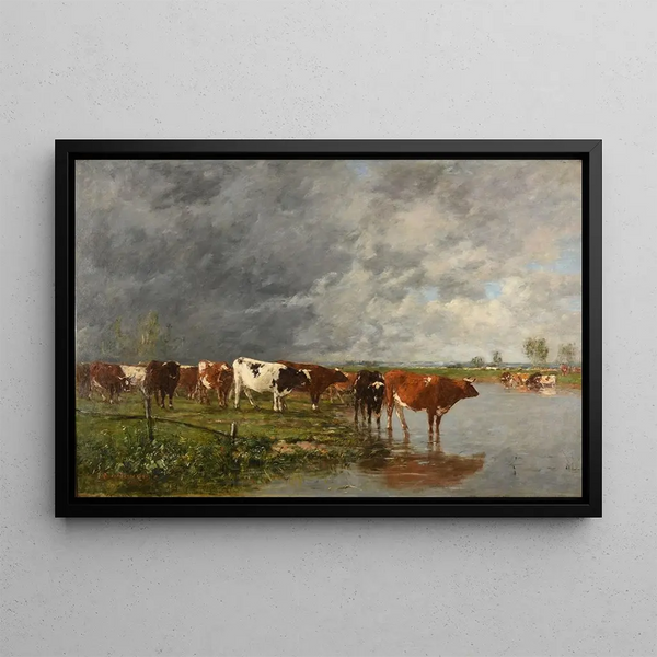 Herd Drinking - Eugène Boudin — framed artwork on a wall
