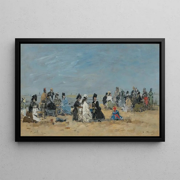 Trouville, beach scene - Eugène Boudin — framed artwork on a wall