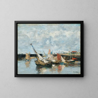 Boats at Trouville, low tide - Eugène Boudin — framed artwork on a wall