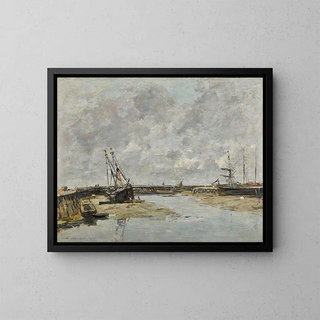 Trouville, the piers at low tide - Eugène Boudin — framed artwork on a wall
