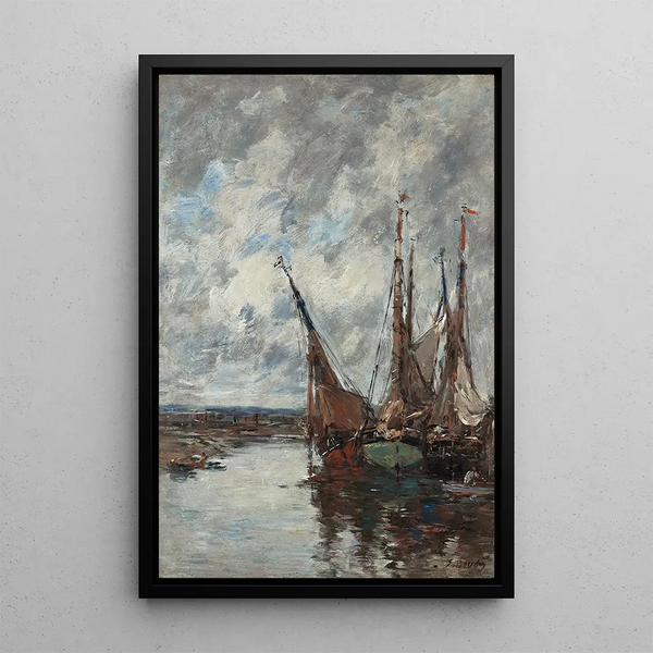 Trouville stranded sailboats - Eugène Boudin — framed artwork on a wall