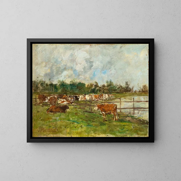 Cows in the meadow - Eugène Boudin — framed artwork on a wall