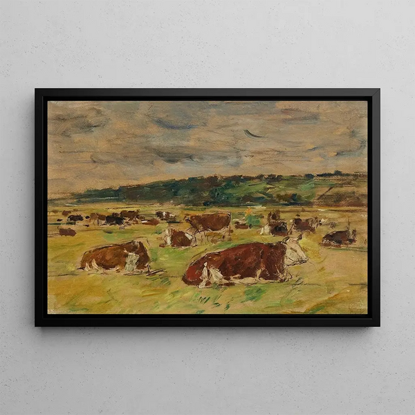 Cows grazing - Eugène Boudin — framed artwork on a wall