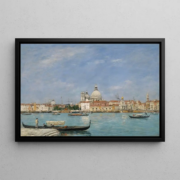 Venice painting, Santa Maria della Salute from San Giorgio - Eugène Boudin — framed artwork on a wall