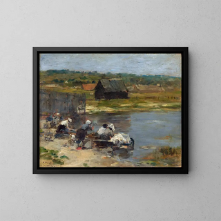 Laveuses au bord de l'étang - Eugène Boudin — framed artwork on a wall