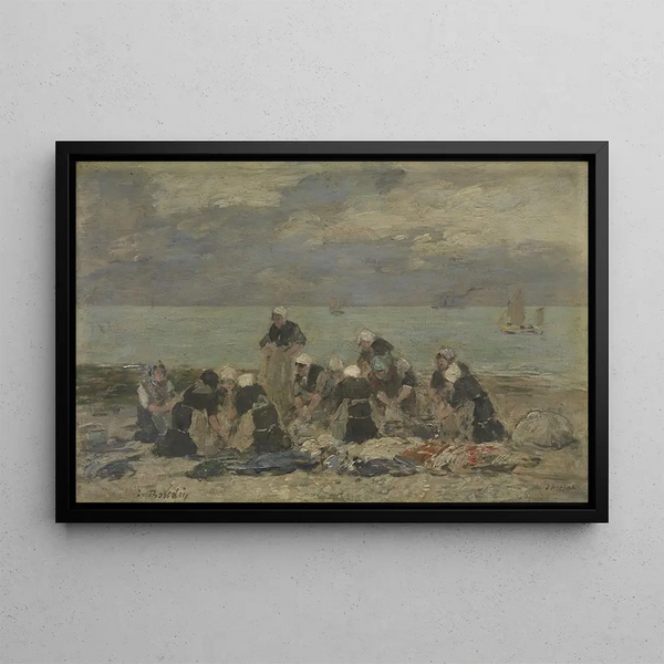 Women washing laundry at Étretat - Eugène Boudin — framed artwork on a wall
