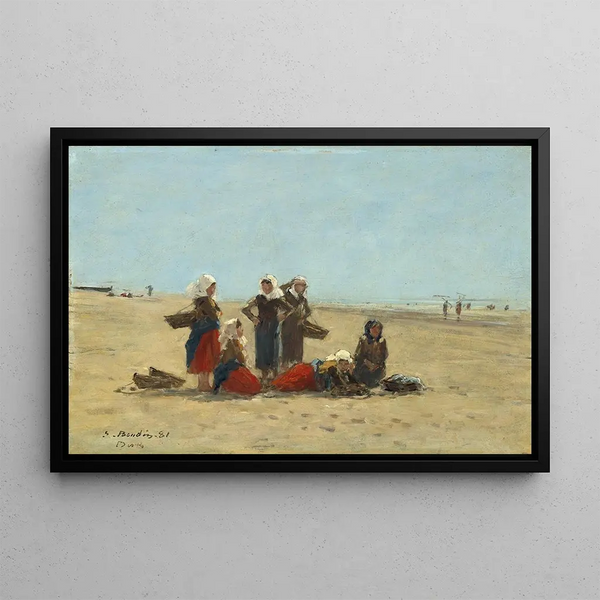 Women on the Beach at Berck - Eugène Boudin — framed artwork on a wall