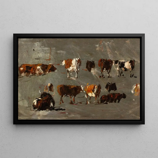 Study of Cows - Eugène Boudin — framed artwork on a wall
