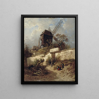 Le Moulin de la Galette à Montmartre - Eugène Cicéri — framed artwork on a wall