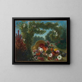 Flower Basket Painting - Eugène Delacroix — framed artwork on a wall