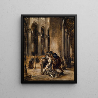 Gretchen in the church Goethe Faust Part I scene in the cathedral - Eugène Delacroix — framed artwork on a wall