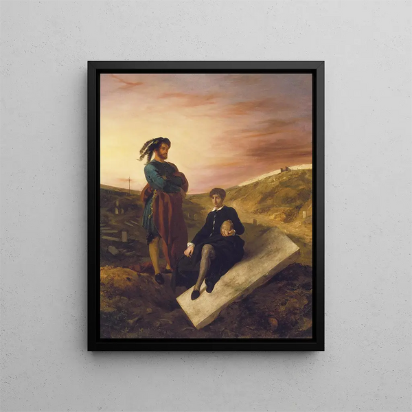 Hamlet and Horatio in the Cemetery - Eugène Delacroix — framed artwork on a wall