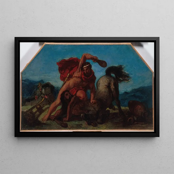 Hercules killing the centaur Nessus - Eugène Delacroix — framed artwork on a wall