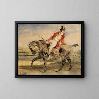 Cavalier portant une veste rouge - Eugène Delacroix — framed artwork on a wall