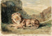 Lion lying in a landscape - Eugène Delacroix — artwork view