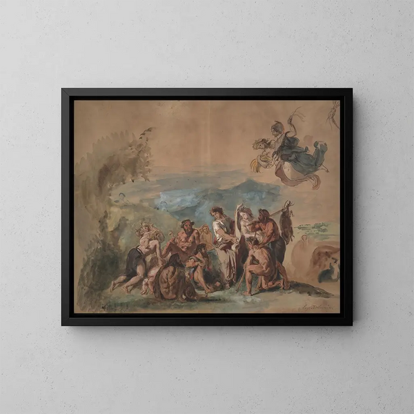 Orpheus bringing civilization to the barbarian ancestors of the Greeks - Eugène Delacroix — framed artwork on a wall
