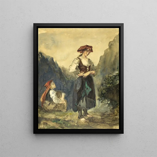 Peasant Women from the Eaux-Bonnes region - Eugène Delacroix — framed artwork on a wall